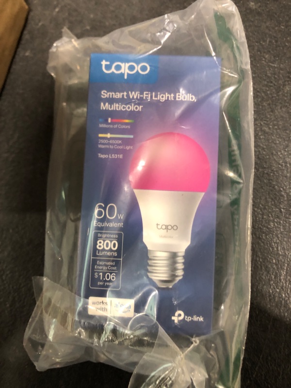 Photo 2 of Tapo TP-Link Smart Light Bulbs, 16M Colors RGBW, Dimmable, Alexa Frustration-Free Setup, A19, 60W Equivalent, 800LM CRI>90, 2.4GHz WiFi only L531E