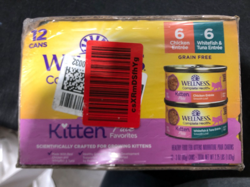 Photo 2 of Wellness Complete Health Grain-Free Wet Canned Kitten Food, Made in USA with Real Meat, All Breeds, Smooth Pate (Kitten, Whitefish & Chicken Bundle, 3-Ounce Can, Pack of 12)- EXP JAN 2027