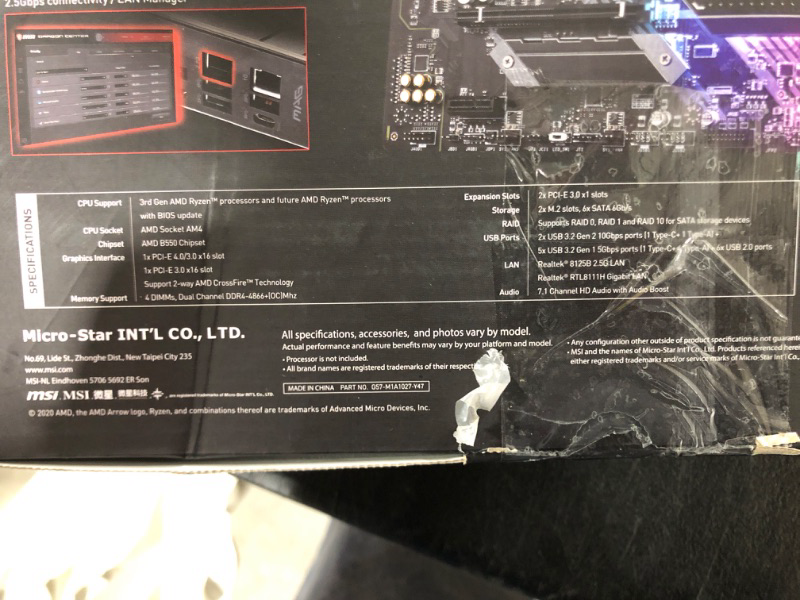 Photo 4 of MSI MAG B550 TOMAHAWK Gaming Motherboard (AMD AM4, DDR4, PCIe 4.0, SATA 6Gb/s, M.2, USB 3.2 Gen 2, HDMI/DP, ATX, AMD Ryzen 5000 Series processors)
