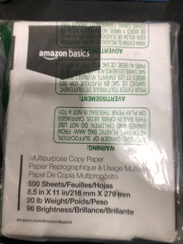 Photo 2 of Amazon Basics Multipurpose Copy Printer Paper, 20 Pound, White, 96 Brightness, 8.5 x 11 Inch, 1 Ream , 500 Sheets Total 1 Ream | 500 Sheets