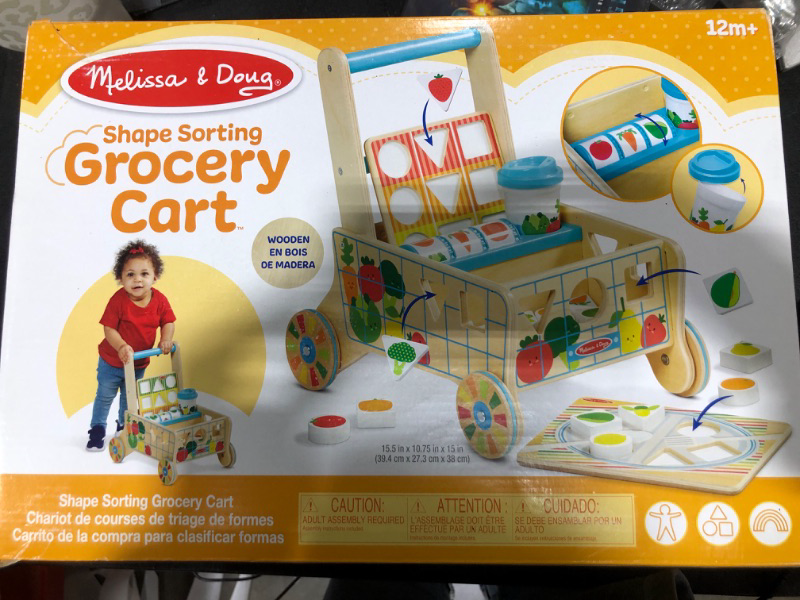 Photo 2 of Melissa & Doug Wooden Shape Sorting Grocery Cart Push Toy and Puzzles - Pretend Play Grocery Toys, Sorting And Stacking Toys For Infants And Toddlers Ages 1+ - FSC-Certified Materials
