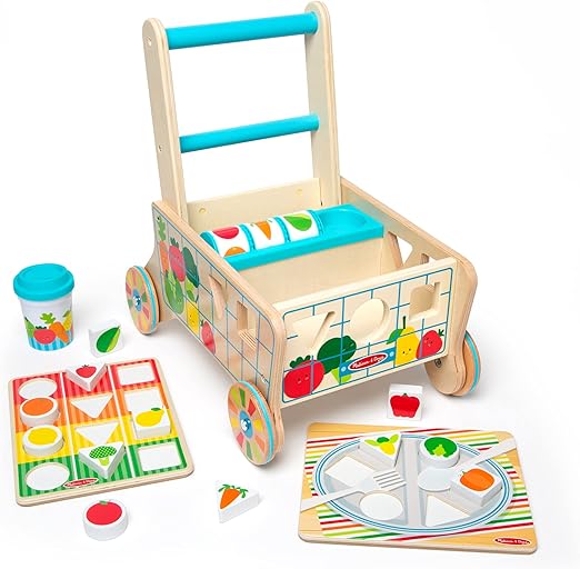 Photo 1 of Melissa & Doug Wooden Shape Sorting Grocery Cart Push Toy and Puzzles - Pretend Play Grocery Toys, Sorting And Stacking Toys For Infants And Toddlers Ages 1+ - FSC-Certified Materials
