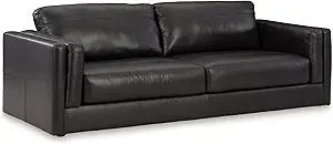 Photo 1 of Signature Design by Ashley Amiata Modern Leather Match Sofa with Non-skid Legs, Black
