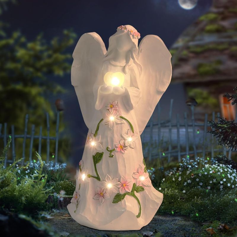 Photo 1 of Solar Resin Outdoor Angel Statue - 8.58-Inch Heavenly Garden Decor - Waterproof and Durable Resin Material - Enhance Your Outdoor Garden, Patio, Yard, Lawn, and Pathway - Thoughtful Garden Gifts
