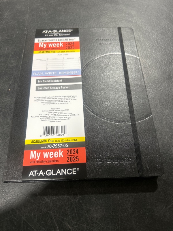 Photo 2 of AT-A-GLANCE Planner 2024-2025 Academic, Weekly & Monthly, Hourly Appointment Book, 7-1/2" x 10", Medium, Hardcover, Plan.Write.Remember., Black (70795705)