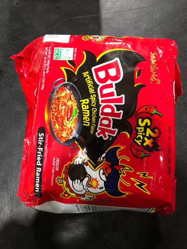 Photo 2 of Samyang Buldak Spicy Ramen, Hot Chicken Ramen, Korean Stir-Fried Instant Noodle, 2X Spicy, 1 Bag with 5 Pack