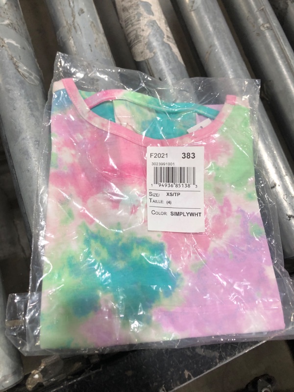 Photo 2 of The Children's Place Girls' Active Short Sleeve Tie Dye Cut Out High Low Top, Simplywht, X-Small