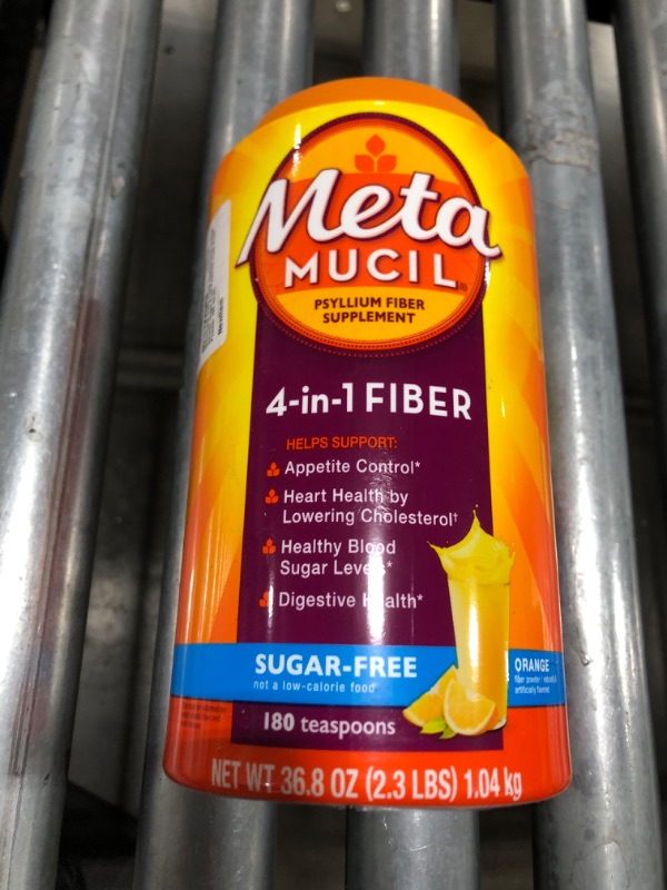 Photo 1 of Metamucil 4 in 1 Daily Fiber Supplement Powder, Fiber Powder for Digestive Health and Regularity*, Sugar-Free, Orange, Naturally Sourced Psyllium Fiber, 180 teaspoons 180 Servings (Pack of 1) Sugar Free 180 count EXP 12/2026