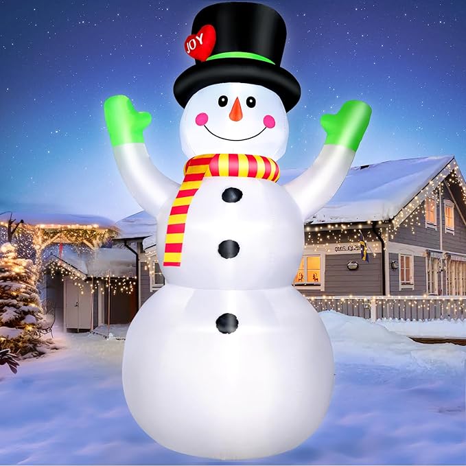 Photo 1 of 10 FT Christmas Inflatables Snowman with Magic Hat, Giant Blow Up Snow Man Built-in Bright LED Light, Outdoor Inflatable Decorations for Yard Garden Patio Lawn Festive Holiday Mall Xmas Party
