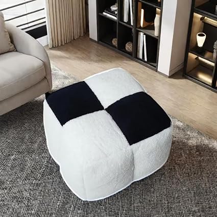 Photo 1 of Louis Donné Square Pouf Foot Stool Ottoman, Stuffed Soft Cashmere Fabric Pouf Ottoman, Accent Chair Footrest for Bedroom, Kids Room (Black)
