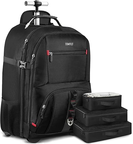 Photo 1 of ZOMFELT Rolling Backpack, X-Lare Travel Backpack with Wheels, Carry on Backpack with 3 Packing Cubes, 18 Inch Wheeled Laptop Backpack for Men Women Adults to Travel Work Business Black17.3IN AND 8 IN
