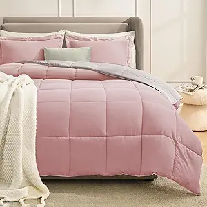 Photo 1 of Homelike Moment Queen Comforter Set Pink/Grey, Lightweight Reversible Comforters Queen Size Set, Soft Down Alternative Bed Comforter Full Size All Season 3 Pcs Bedding Set with 2 Shams
