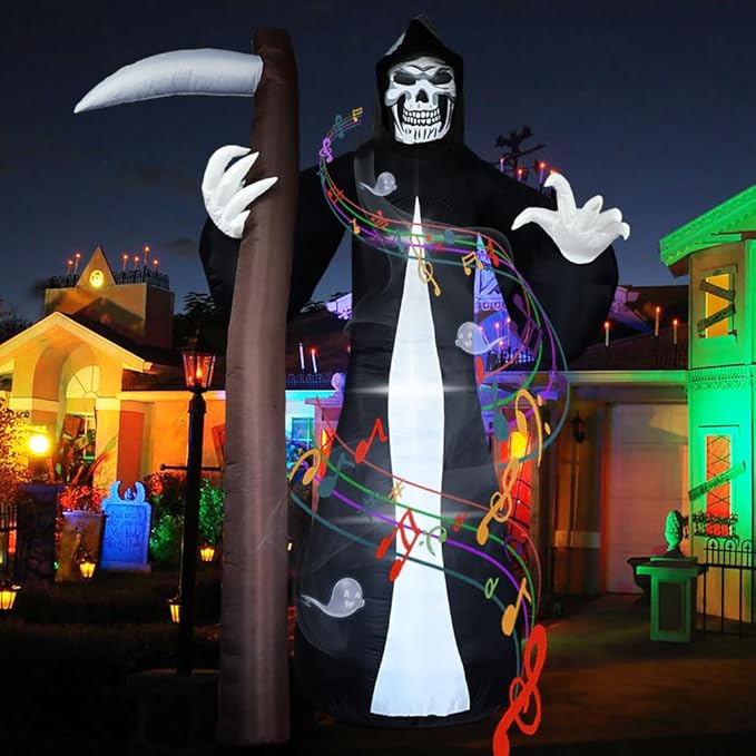 Photo 1 of 10.5 FT Halloween Inflatable Grim Reaper, Giant Grim Reaper Ghost Inflatables with Scary Sound, Blow Up Yard Decorations with Build-in LED Lights for Halloween Outdoor Garden Yard Lawn Decor
