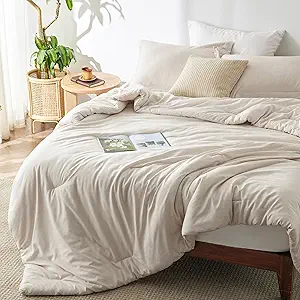 Photo 1 of Bedsure King Size Comforter Set - Beige King Comforter Set, Soft Bedding for All Seasons, Cationic Dyed Bedding Set, 3 Pieces, 1 Comforter (104"x90") and 2 Pillow Shams (20"x36"+2")
