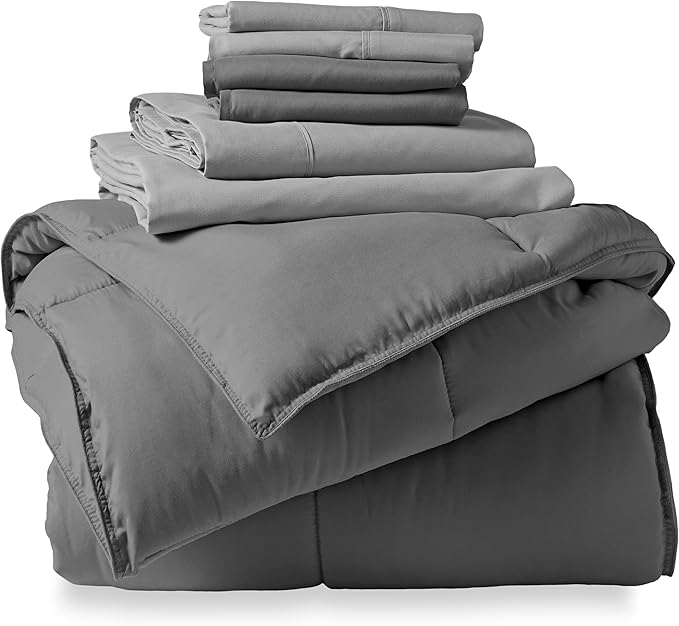 Photo 1 of Bare Home Bed-in-A-Bag 7 Piece Comforter & Sheet Set - Queen - Goose Down Alternative - Ultra-Soft 1800 Premium Bedding Set (Queen, Grey/Light Grey)
