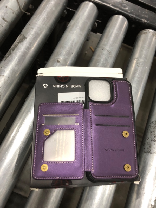 Photo 2 of Vinich for iPhone 13 Pro Max Wallet Case with Card Holder, Case for iPhone 13 Pro Max with RFID Blocking for Women Men, Durable Kickstand Shockproof Phone Case for iPhone 13 Pro Max, Purple