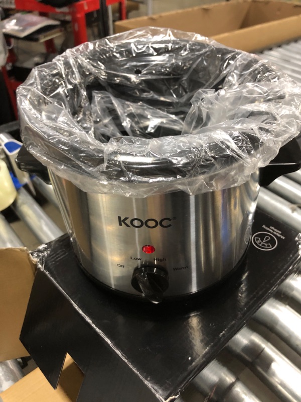 Photo 2 of KOOC Small Slow Cooker, 2 Quart, Free Liners Included for Easy Clean-up, Upgraded Ceramic Pot, Adjustable Temp, Nutrient Loss Reduction, Stainless Steel, Silver, Round