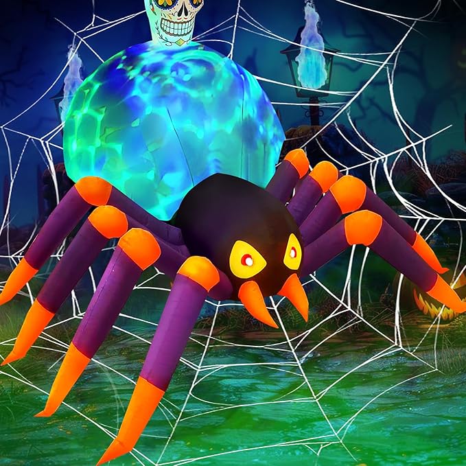 Photo 1 of 10 FT Halloween Inflatables Spider Decorations : Giant Blow up Spider with Scary Dimming Skull - Built-in Rotating LED Lights for Halloween Party Garden Lawn Patio Outdoor Decor
