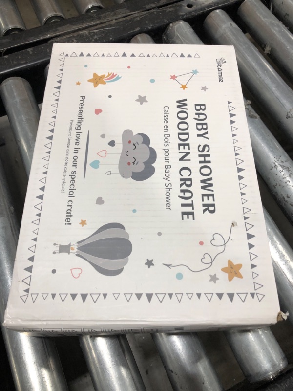 Photo 1 of Wooden Baby Shower Crate Closet, Baby Storage Crate with Handle, Basket for Baby Shower Gifts, Welcome Gift Basket for Newborn Boys Girls, Pregnancy Gifts for New Parents Natural