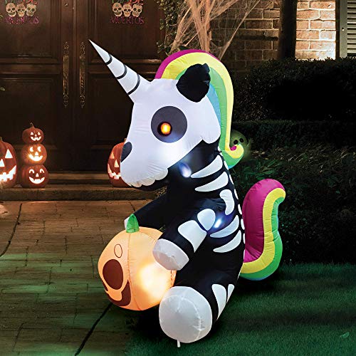 Photo 1 of Joiedomi 5 FT Tall Halloween Inflatable Sitting Skeleton Unicorn Inflatable Yard Decoration with Build-in LEDs Blow Up Inflatables for Halloween Party Indoor