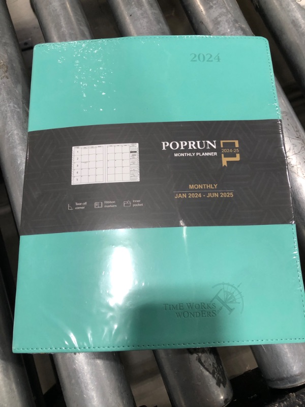 Photo 2 of POPRUN Monthly Planner 2024-2025 (8.5" x 10.5") 18-Month Calendar Book (January 2024-June 2025) Soft Cover, Calendar Planner with Monthly Tabs & Pocket, 100 GSM Paper - Green