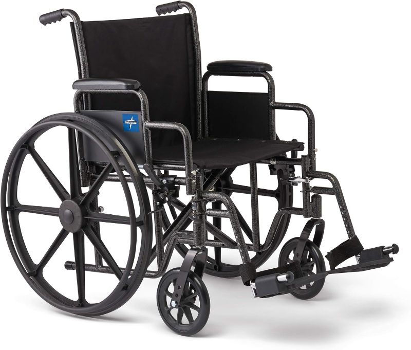 Photo 1 of Medline Comfortable Folding Wheelchair with Swing-Back Desk-Length Arms and Swing-Away Footrests