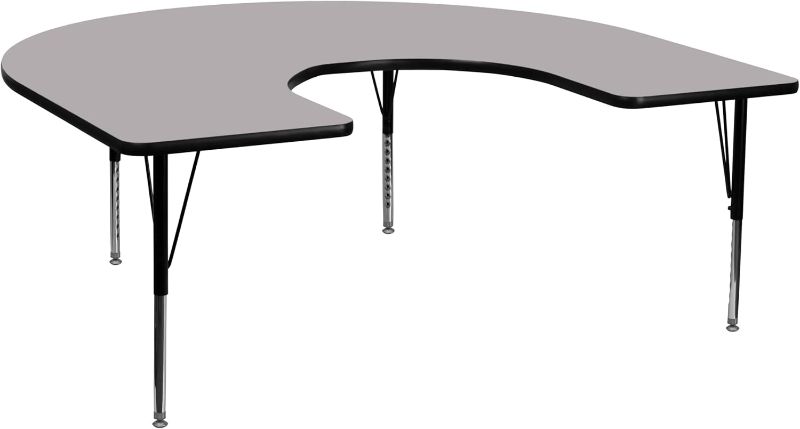 Photo 1 of Flash Furniture Wren 60''W x 66''L Horseshoe Grey Thermal Laminate Activity Table - Height Adjustable Short Legs
