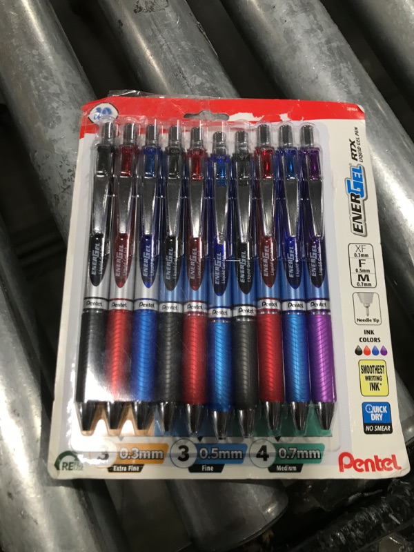 Photo 1 of Pentel EnerGel Sampler, Needle Tip, Tip sizes 0.3mm, 0.5mm and 0.7mm included, Assorted Ink Colors, Pack of 10 Pens