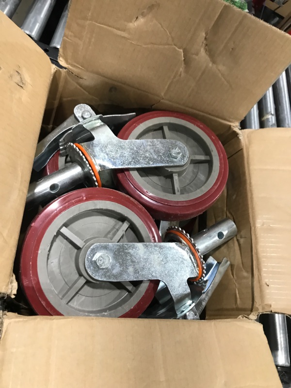 Photo 2 of BestEquip Scaffolding Wheels Set of 4, 8" - Scaffolding Casters Heavy Duty, 3200 Lbs Per Set - Locking Stem Casters with Brake, Red Polyurethane - Replacement for Scaffold, Shelves, Workbench