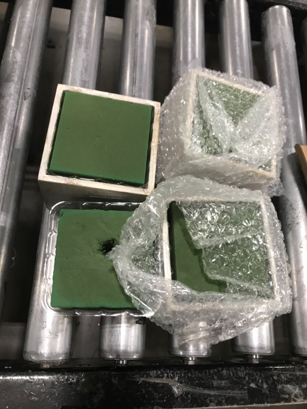 Photo 1 of Dandat 4 Sets Wooden Boxes for Centerpieces Wood Cube Planter Box Rustic Square Vases with Removable Plastic Liner Floral Foam Blocks for Christmas Home Wedding Garden Decor