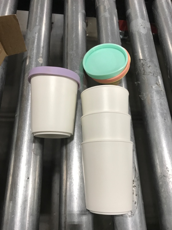 Photo 1 of Ice Cream Containers?Set of 4 Ice Cream Containers for Homemade Ice Cream?6.8oz. Each??Reusable Plastic Homemade Mini Ice Cream Storage Containers Ice Cream Cups with Silicone Lids for Freezer