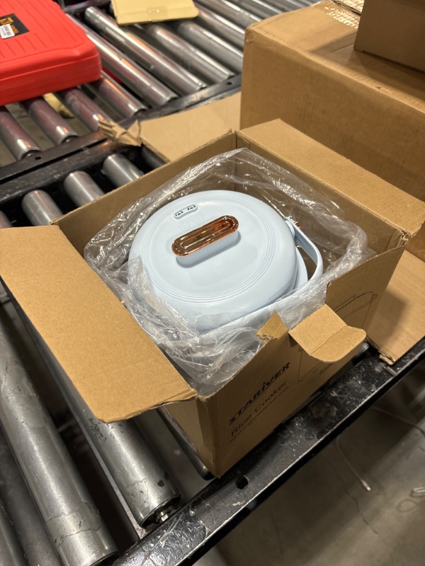 Photo 1 of Stariver Small Rice Cooker, 2 Cups Uncooked Mini Portable Rice Cooker with Handle, Non-Stick Ramen Cooker, Rice Maker with Keep Warm & Delay Start Function, Electric Pot, 1L (Blue)