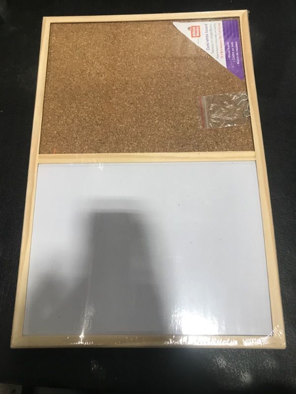 Photo 1 of DESK TECH Small Half Cork Bulleting Board Half Dry Erase White Board Combo with Pinewood Wooden Frame - 18 x 12 inches, Classic Beige - Hangable, Versatile for School, Office and Home Use