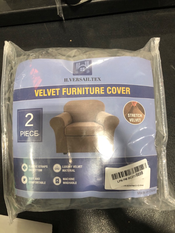 Photo 1 of H.VERSAILTEX Rich Velvet Stretch 2 Piece Chair Cover Chair Slipcover Sofa Cover Furniture Protector Couch Soft with Elastic Bottom Chair Couch Cover with Arms, Machine Washable(Chair,Grey)