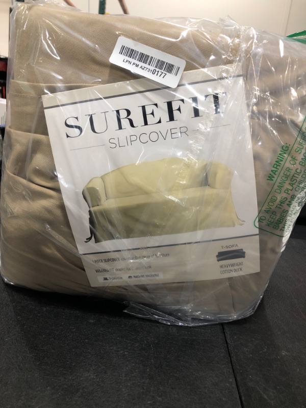 Photo 1 of SureFit Heavyweight Cotton Duck One Piece T-Cushion Sofa Slipcover - Khaki (SF41868)