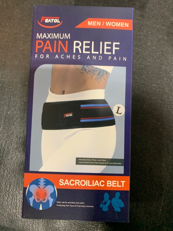 Photo 2 of FEATOL Sacroiliac Belt for Sciatica Pain Relief - Immeidate Relief from Sciatic, Pelvic, Trochanter, Hip, Lower Back, Leg and Sacral Nerve Pain - SI Belt for Women and Men - Large