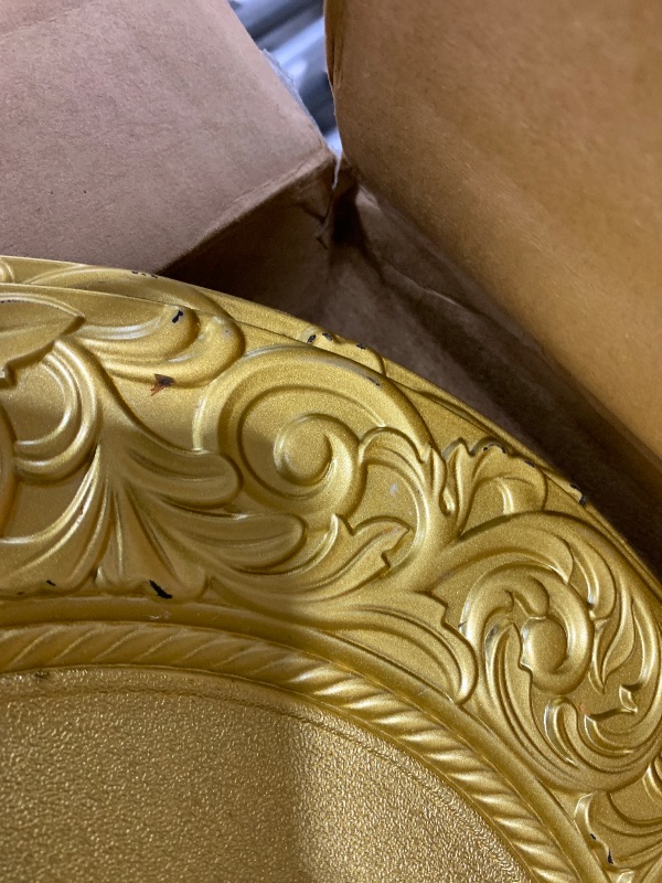 Photo 1 of Zhehao 50 Pcs Antique Gold Charger Plates Bulk 13 Inch Embossed Rim Plastic Charger Plate Decorative Round Plate Chargers for Dinner Wedding Party Event Table Setting Decoration