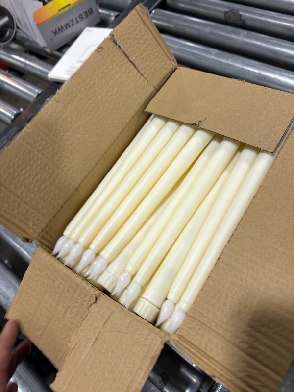 Photo 1 of Retisee 100 Pcs Flameless LED Taper Candles 11 Inch Battery Operated Candles Bulk Fake Candles Flickering LED Candle for Candlesticks for Halloween Christmas Birthday Wedding Party(Ivory)
