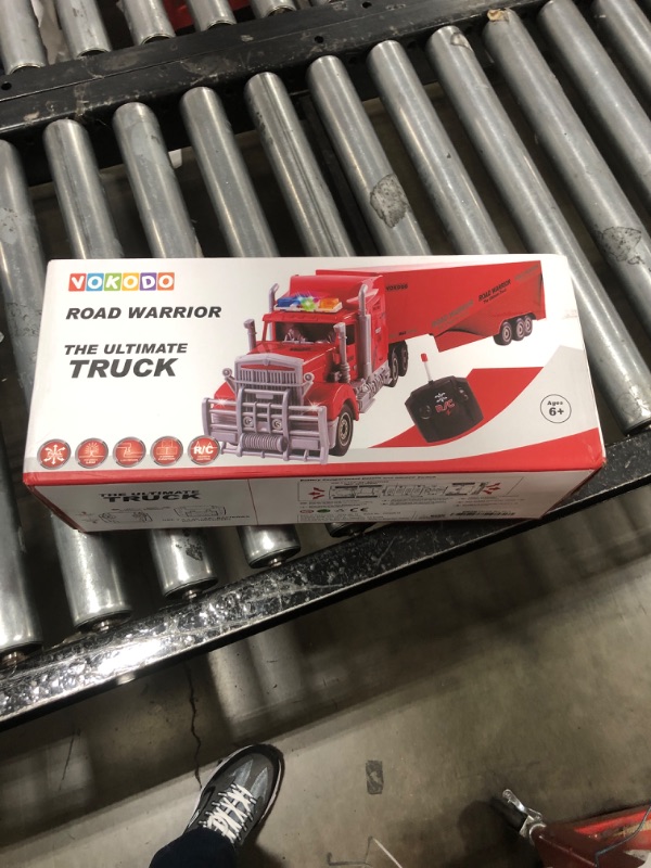 Photo 2 of Vokodo RC Semi Truck and Trailer 23" with Lights Electric Hauler Remote Control Kids Big Rig Toy Carrier Van Transport Vehicle Ready to Run Semi-Truck Cargo Car Great Gift for Children Boys Girls Red