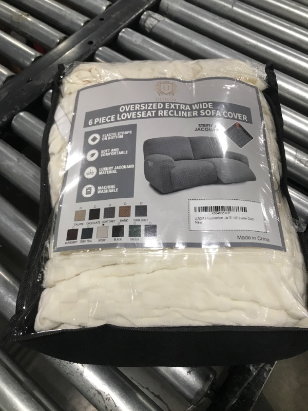 Photo 1 of ULTICOR Extra Wide 75" - 100", Reclining 2 Seater Sofa, Extra Wide Reclining Love Seat Slipcover, 6-Piece Jacquared Fabric, Reclining Sofa Covers, Thick, Soft, Washable (Style 2) (Ivory)