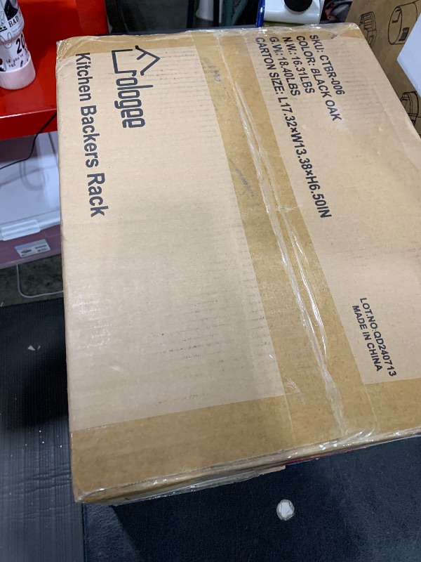 Photo 1 of Furologee Kitchen Bakers Rack, Microwave Stand with Storage 4 Tiers, Coffee Bar Station with 6 S Hooks and Pegboard, Kitchen Shelves Rack for Spices, Pots, Black Oak