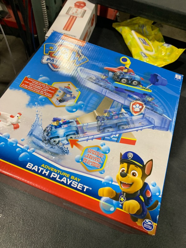 Photo 2 of Paw Patrol, Adventure Bay Bath Playset with Light-Up Chase Vehicle, Bath Toy for Kids Aged 3 and Up