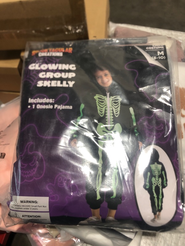 Photo 2 of Spooktacular Creations Kids Halloween Skeleton Pajama, Family Matching Skeleton Jumpsuit Costume for Halloween Cosplay Themed Parties(Glow in the Dark)-M Black