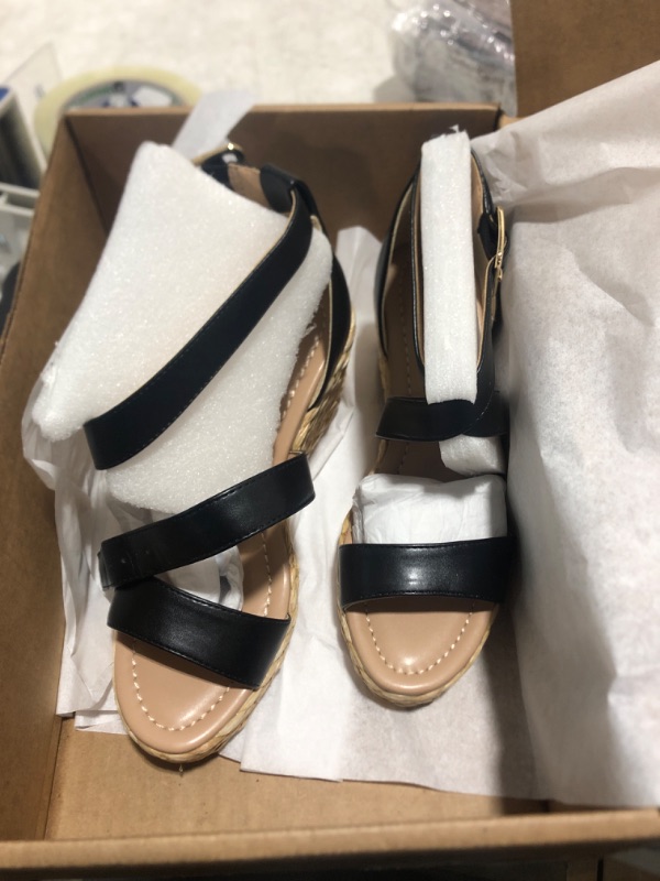 Photo 2 of Arromic Wedge Sandals for Women Open Toe Platform Wedge Heel Sandals Ankle Strap Casual Summer Dressy Espadrille Wedges Shoes Black Size 5