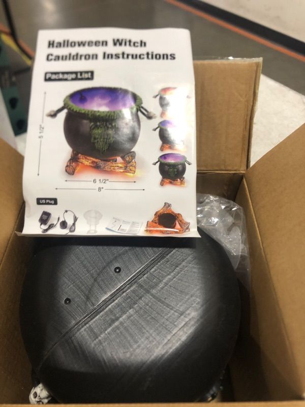 View 2 of Cauldron Halloween Decor 8" Witch Plastic Cauldron with 12 LED Mist Maker & Splash Guard & Glowing Charcoal Base, Perfect for Halloween Party Decoration Witch Cauldron Decor Haunted House Props