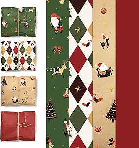 Photo 1 of Aobkiat Christmas Tissue Paper,24 Sheets Red Green Gift Wrap Paper for Present Boxes,Xmas Gift Wrapping Bags,Wine Bottles,New Year Decorations,DIY Craft,20×15inch/Sheets
