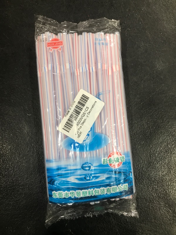 Photo 2 of 100 Pcs Disposable Flexible Plastic Straws,Disposable Straws,Colorful Flexible Straws,Assorted Colors Striped Long Straws,Drinking Straws,7.09inch Long Straws Party Decorations