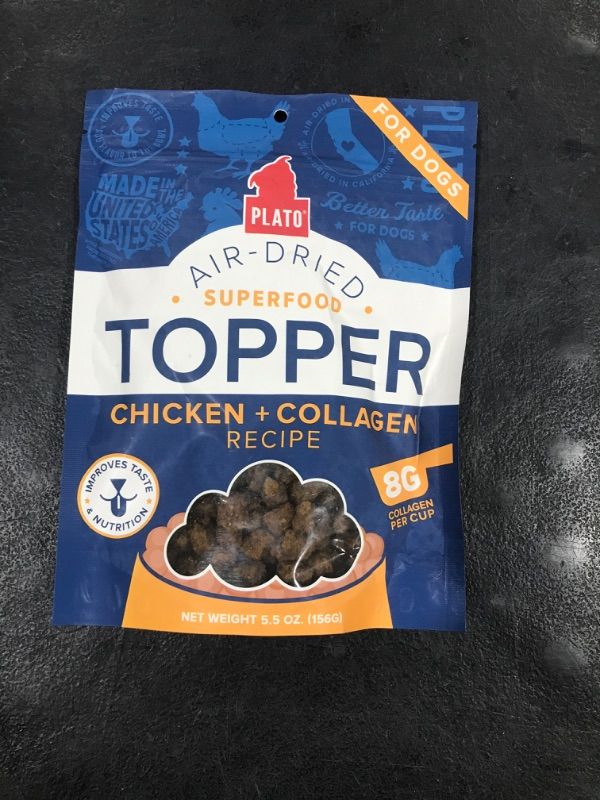 Photo 2 of PLATO Pet Treats Air Dried Dog Food Topper, Chicken and Collagen Recipe, Superfood, Grain Free, Made in The USA, 5.5oz