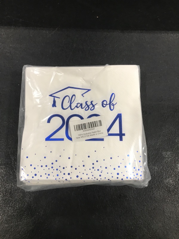 Photo 2 of 100Pcs Class of 2024 Graduation Napkins, Disposable Congrats Grad Paper Cocktail Napkins Square Foil Dot Hand Towels for 2024 School University College Graduation Party Decorations?Blue?