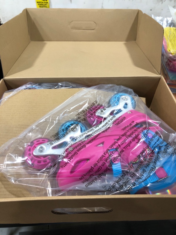 Photo 2 of Besketo Pink Graffiti Light up Inline Skates for Girls, 4 Size Adjustable Roller Shoes with Full Illuminating Wheels for Kids, Blades Roller Skates for Beginner Teens Youth & Adult Women - L 4-7 US